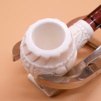 Meerschaum Small Floral Bent Amber Stem Fishtail Pipe (MEER78)