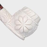 Meerschaum Small Floral Bent Amber Stem Fishtail Pipe (MEER78)