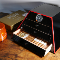 Myon Black & Red 3 Drawer Pyramid Humidor - 30 Cigar Capacity