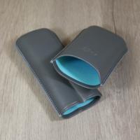 Zino Robusto Size Leather Case - Fits 2 Cigars - Grey with Cyan Stitching