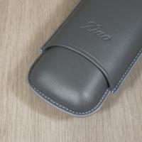 Zino Robusto Size Leather Case - Fits 2 Cigars - Grey with Cyan Stitching