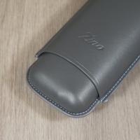 Zino XL-2 Leather Case - Fits 2 Cigars - Grey with Cyan Stitching (End of Line)