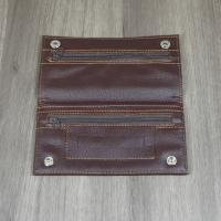 Brown Leather Wallet Style Tobacco Pouch with Zip & Cigarette Paper Holder