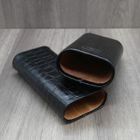 Black Leather Cedar Lined Cigar Case by Sikarlan - Fits Two Cigars - 64 Ring Gauge