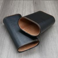 Black Leather Cigar Case with Wooden Ends - Fits Three Cigars - 64 Ring Gauge