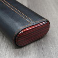 Black Leather Cigar Case with Wooden Ends - Fits Three Cigars - 64 Ring Gauge