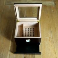 Sikarlan Matt Brown Humidor with Glass Top and Draw - 40 Cigar Capacity