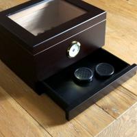 Sikarlan Matt Brown Humidor with Glass Top and Draw - 40 Cigar Capacity