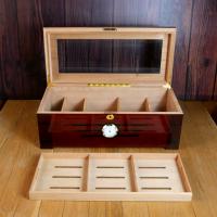 High Gloss Cherry Wood Glass Top Humidor with Lock and Front Dial - 75 Cigar Capacity
