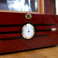 High Gloss Cherry Wood Glass Top Humidor with Lock and Front Dial - 75 Cigar Capacity