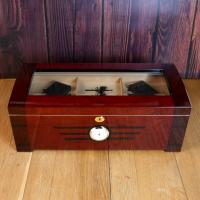 High Gloss Cherry Wood Glass Top Humidor with Lock and Front Dial - 75 Cigar Capacity