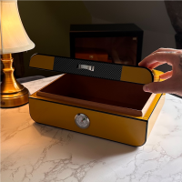 Savinelli High Lacquered Yellow and Carbon Fibre Humidor - 30 Cigar Capacity