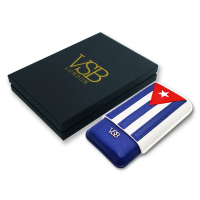VSB London Three Finger Cuban Flag Leather Cigar Case