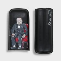 J Cure Hand Painted Black Leather Cigar Case 2 Cigar Capacity - Churchill Red Chair (End of Line)
