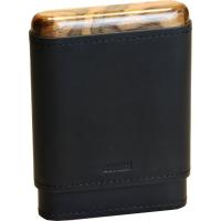 Adorini Leather Adaptable Black Wooden Top & Bottom Cigar Case - 3-5 Cigar Capacity (AD028)