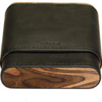 Adorini Leather Adaptable Black Wooden Top & Bottom Cigar Case - 3-5 Cigar Capacity (AD028)