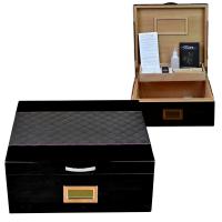 Prestige Hampton Humidor + Diamond Stitched Leather Top - Black - 200 Capacity