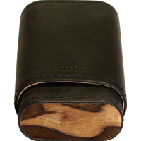 Adorini Leather Adaptable Black Wooden Top & Bottom Cigar Case - 2-3 Cigar Capacity (AD071)