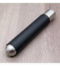 Adorini Single Cigar Case - Satin Steel with Black Leather (AD166)