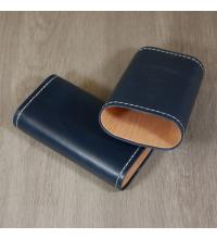 Artamis Robusto Navy Leather Cigar Case with White Stitching - Fits 3 Cigars