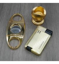 Cigarism Jet Flame Lighter, Cutter & Cigar Stand Gift Set - Gold