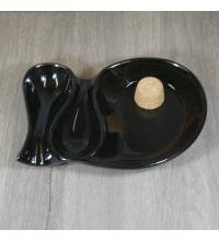 Ceramic Oval Black Two Rests Pipe Ashtray & Cork Knocker