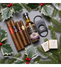 Christmas Spirit and Smoke Gift Box Sampler - 4 Cigars with Cutter and Miniature