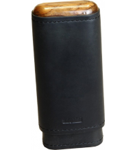 Adorini Leather Adaptable Black Wooden Top & Bottom Cigar Case - 2-3 Cigar Capacity (AD071)