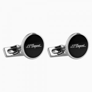 ST Dupont Silver & Black Lacquer Round Cufflinks