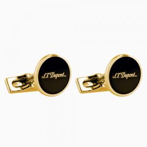 ST Dupont Black Lacquer & Gold Round Cufflinks