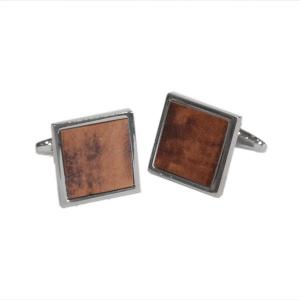Square Briar Wood and Sterling Silver Cufflinks