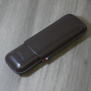 ST Dupont Atelier CL Leather Cigar Case - Brown - Holds 2 Cigars