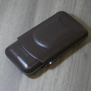 ST Dupont Atelier CL Leather Cigar Case - Brown - Holds 3 Cigars