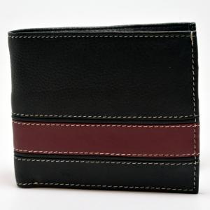 Black & Burgundy Leather Wallet with Credit Card & Coin Holder