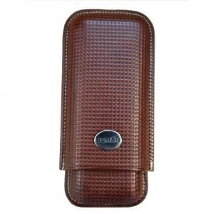 Jemar Textured Leather Cigar Case - Large Gauge - Two Cigars - Brown (End of Line)