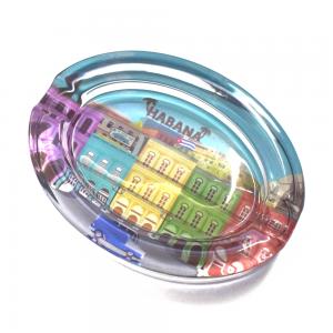 Habana Scene Oval Glass Cigar Ashtray - 2 Cigar Rests