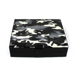 Leather Camouflage Desk Top Humidor - 8-10 Cigar Capacity - Black & Grey