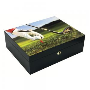 Prestige Golf Scene Humidor with Lock and Key Set - 75 Cigar Capacity (End of Line)