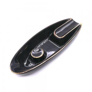 Angelo Ceramic Oblong Ashtray - Black & Gold