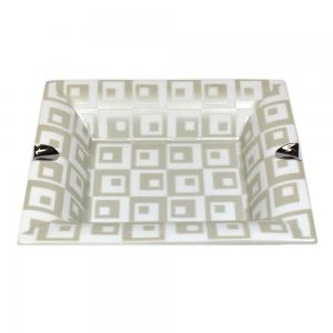 Rectangle Ceramic 2 Cigar Rest Ashtray - Squares Pattern