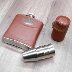 Artamis 6oz Dark Brown Leather Flask & Cups Gift Set