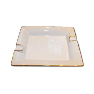Cigar Ashtray - Two Cigar Rest -  Oblong White and Gold