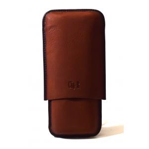 Chacom CIG-R Orange Leather 2 Finger Cigar Case - Fits 2 Cigars Up To 64 Ring Gauge