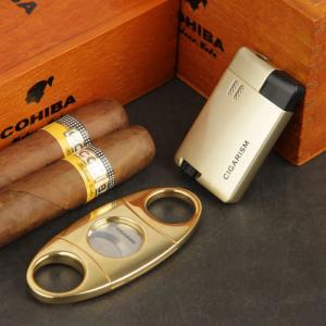 Cigarism Jet Flame Lighter & Cutter Gift Set - Gold