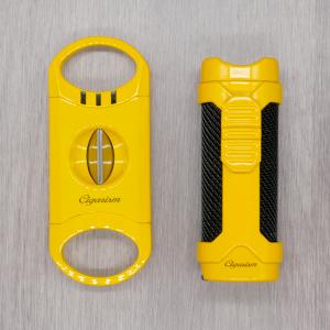 Cigarism Single Torch Jet Flame Lighter & V-Cut Cigar Cutter Gift Set - Yellow