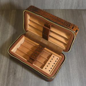Cigarism Spanish Cedar Lined Leather Crocodile Style Cigar Case - 6 Cigar Capacity