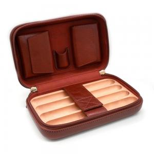 Cigarism Spanish Cedar Lined Italian Oil Waxed Leather Cigar Travel Case - Coffee - 5 Cigar Capacity