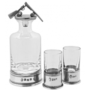 180ml Spirit Shotgun Hunting Shooting English Pewter & Crystal Mini Decanter Set With Shot Glasses