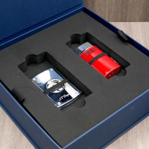 ST Dupont Megajet Lighter & Maxijet Cigar Cutter Set - Chrome & Red