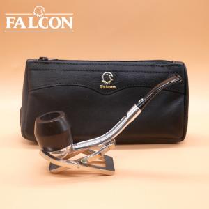 Falcon Starter Standard Pipe Set & Leather Tobacco Pouch - Bent (FAL606)